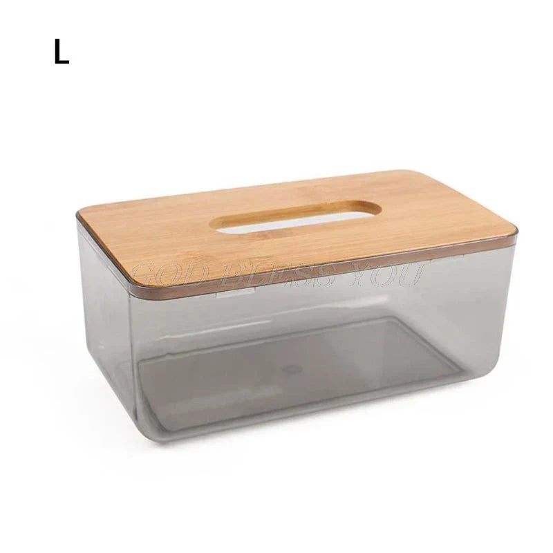 Bamboo Lid Tissue Box – Modern Plastic Holder for Home & Office