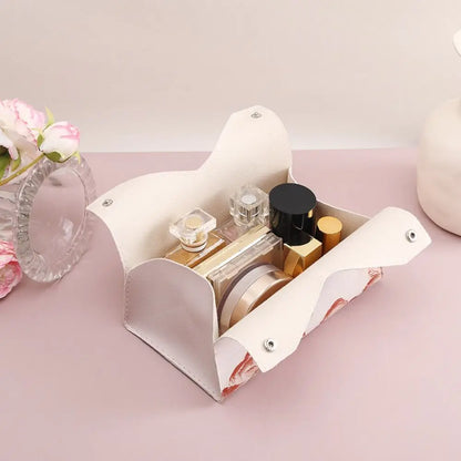 Aesthetic Leather Pink Tissue Case Large Storage Oil Painting Paper Towel Box Creative Durable Napkin Holder Home