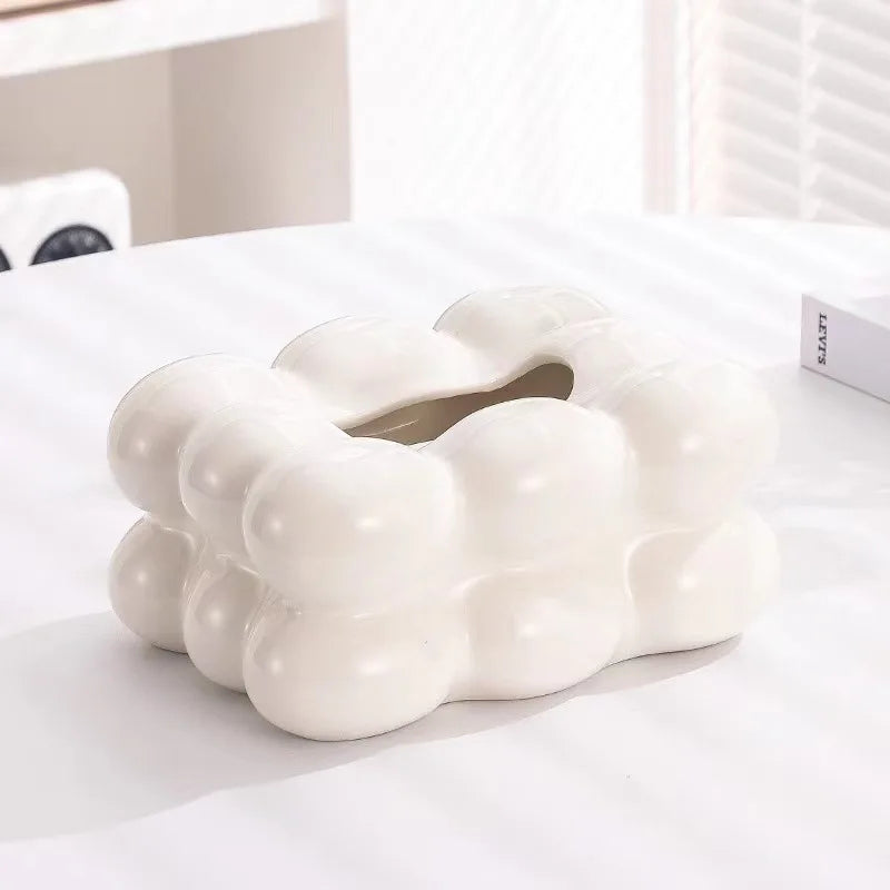 Ceramic Tissue Box with Drawer – Cotton Candy Style Holder