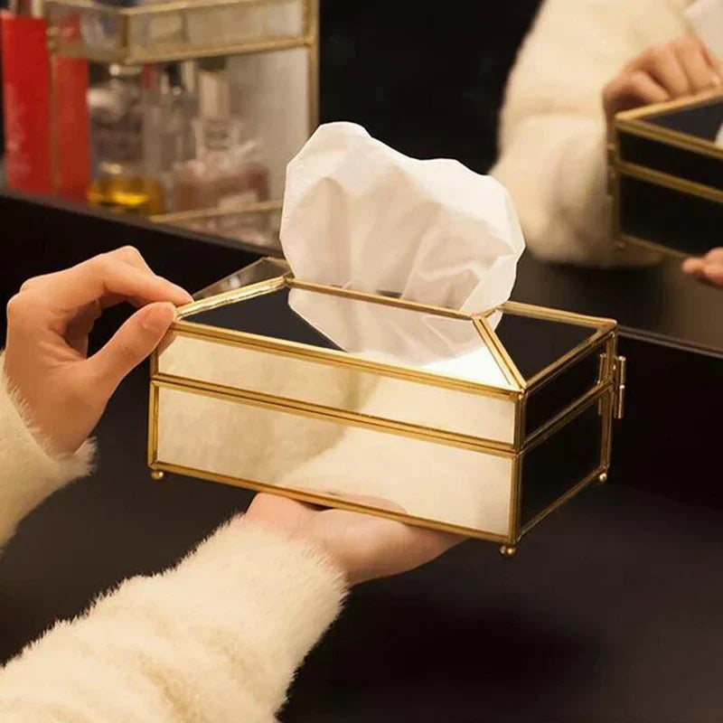 Luxury Mirror Glass Tissue Box – European Style Tray & Holder