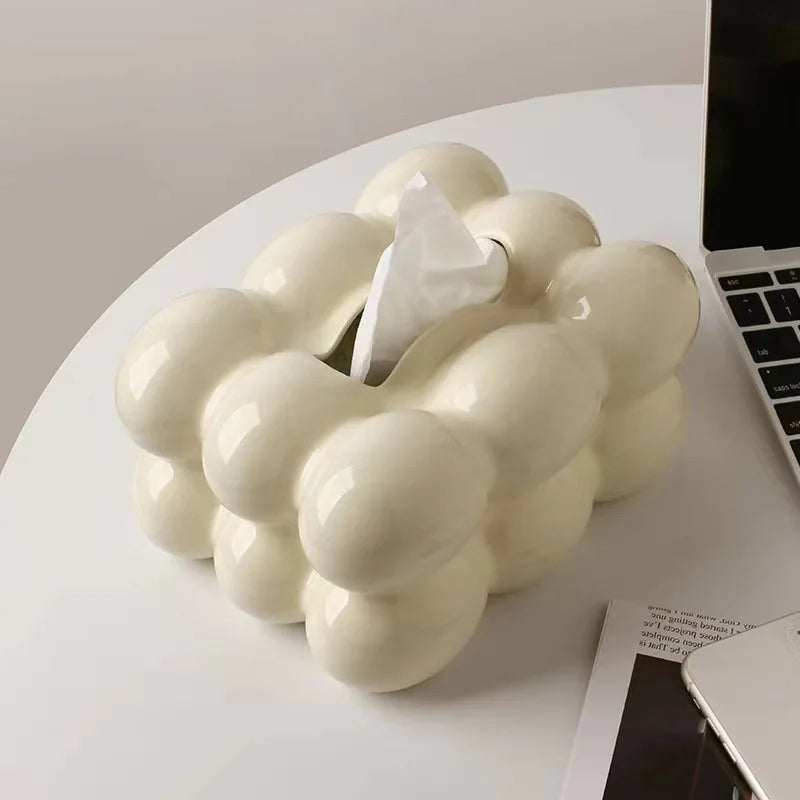 Ceramic Tissue Box with Drawer – Cotton Candy Style Holder