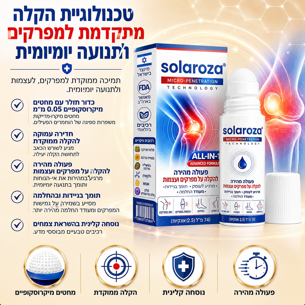💎חנות רשמית | Solaroza® רול-און מיקרו-מחטים 0.05 מ״מ להקלה מהירה בכאבי פרקים ועצמות 🦴